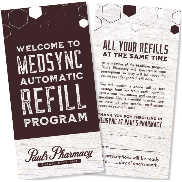 Paul's Pharmacy Medsync Refill Program flier 